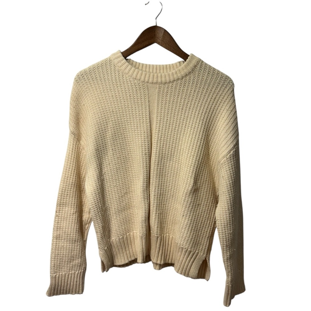 Pistola Ivory‎ Cream Chunky Knit Sweater Size S Split Hem Cozy Pullover
